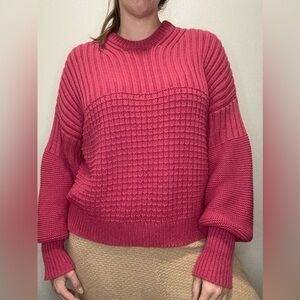 The Knotty Ones Delcia Organic Cotton Sweater Raspberry One Size Chunky Knit